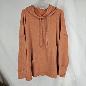 Blumin Apparel Burnt Orange Ribbed Long Sleeve Hooded Sweat Shirt Women's Large
